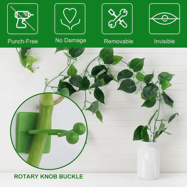 60 Pcs Plant Wall Climbing Clips - Green Plastic Support Hooks
